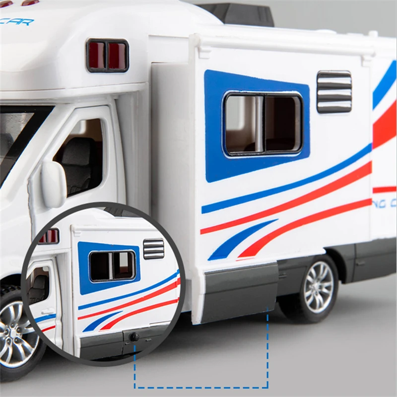 1:30 Diecast Luxury RV Recreational Dining Car Model Metal Camper Van Motorhome Touring Car Model Sound and Light Kids Toys Gift