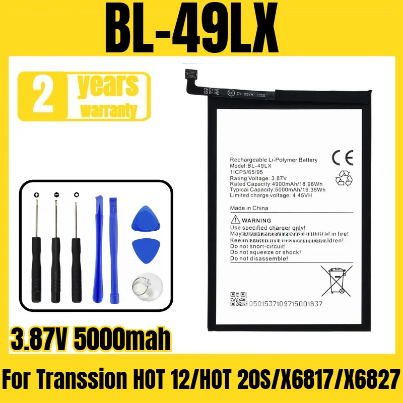 BL-49LX mobile phone battery, suitable for Transsion HOT 12/HOT 20S/X6817/X6827 battery, new large-capacity tool 3.87V 5000mah