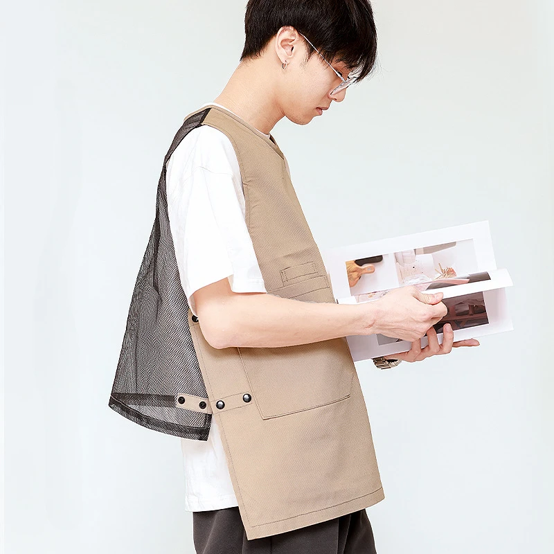 Sleeveless Apron Antifouling Canvas Barista Milk Tea Shop Home Kitchen Restaurant Painting Brief Apron