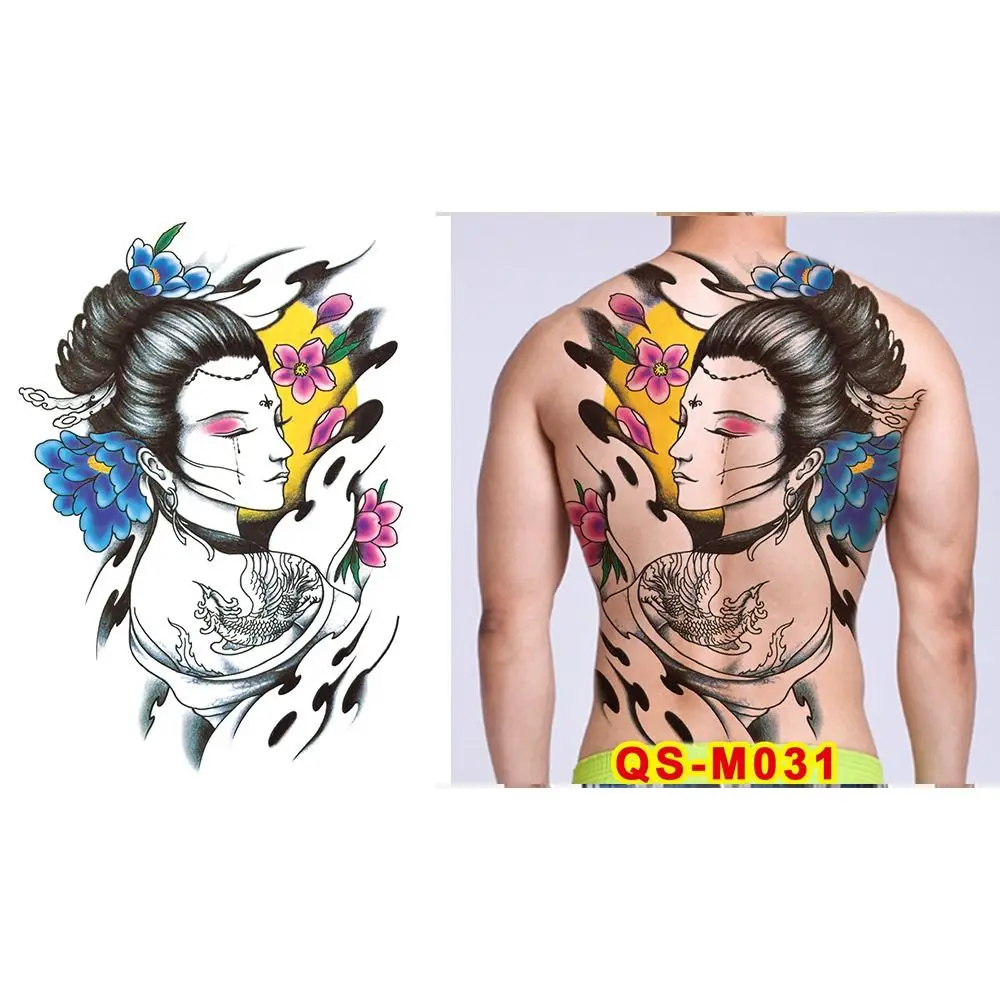

Water Transfer Printing Full Back Tattoo Sticker Buddha Pattern Guan Gong Full Back Tattoo Patch Angel Wings Cross Long Lasting