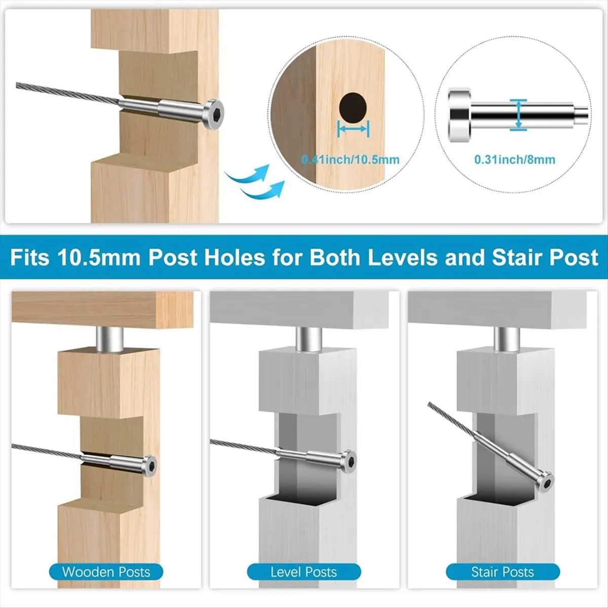 【TODAY-BUY】20Pack Cable Railing Kit,SST316Swage Tensioner and Terminal Hidden for Cable Railing,for Wood/Level/Stair Post