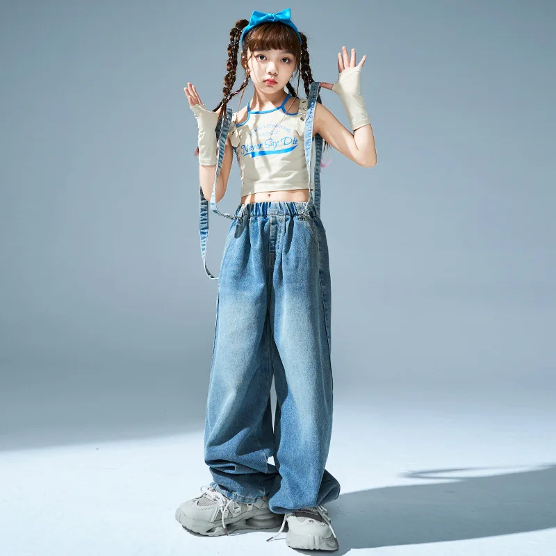 

Children's Jazz Dance Clothing Trendy Cool Girl's Navel Show Jeans Set Children's Street Dance Fashion Clothing Women's Summer