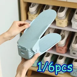 1/6Pcs Shoe Slots Organizer, Adjustable Shoe Support Rack, Double Layer Stack Shoe Holder, Shoe Stacker for Closet Organization