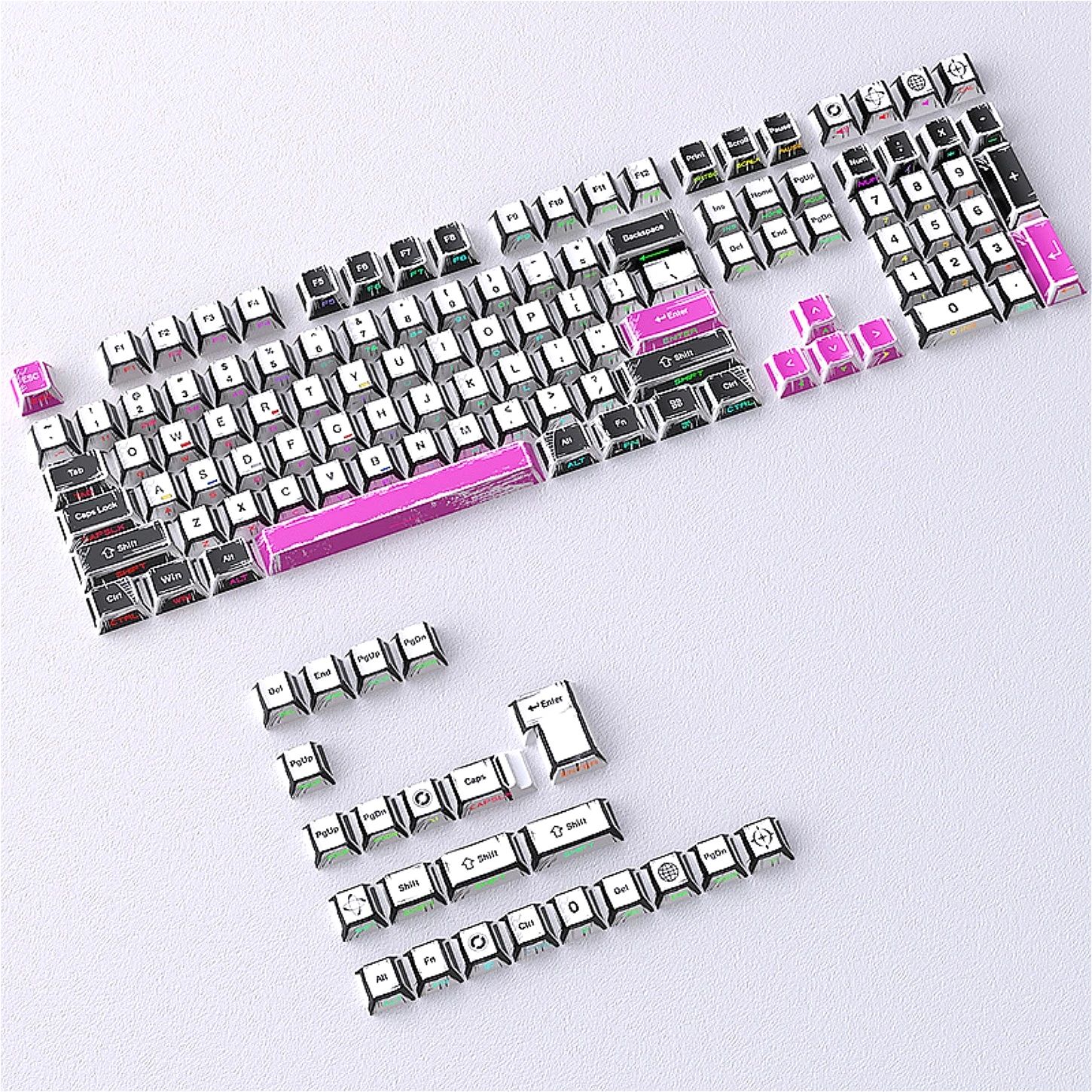 Comic Style Purple Cherry Keychain Kit PBT 129 Key Side Engraving Suitable for 60/64/84/98/108 Magnetic Axis Mechanical Keyboard