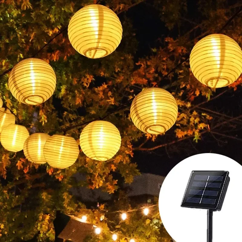 6.5M/30LEDs Solar Powered Lantern String Lights - Outdoor Lantern Lights IP65 Waterproof, 5M/20LEDs Warm White Lantern String Light With Auto On/Off, 8 Lighting Mode, Camping Garden Decor For Outside Camping Rope Lamp Solar Lights