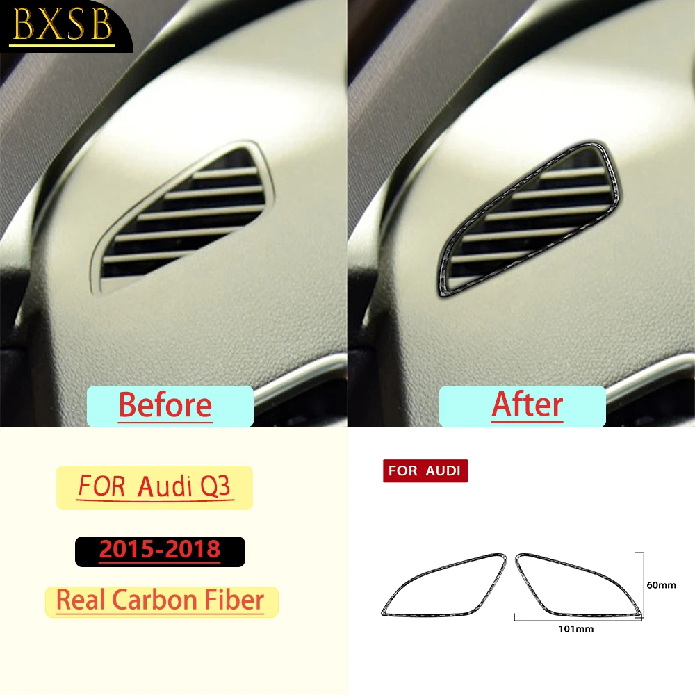 For Audi Q3 2015-2018 Car Left Right Dashboard Defrost vent Frame Trim Real Soft Carbon Fiber Interior Accessories Sticker