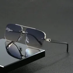 Trendy Aviator Sunglasses for Mens Womens Retro Double Bridge Metal Driving UV400 Outdoor Eyewear Semi-Rimless Lentes De Sol