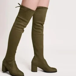 Autumn and Winter Over The Knee Thigh High Boots Warm Fleece Suede Elastic Boots Plus Size 40-43 Women Boots Botas Femininas2024
