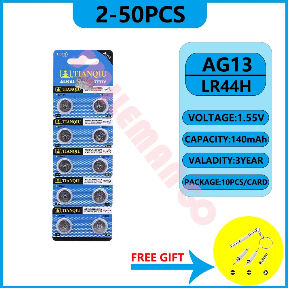 AG13 Button Cell LR44 A76 357 357A LR1154 SR1154 SR44 GP761.55V Button Battery For Watch Car Key Remote Control Electric Toy