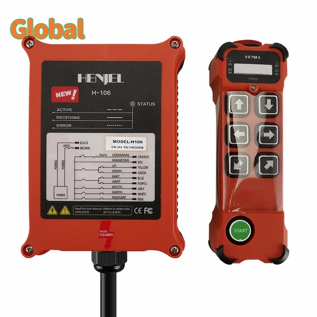 HENJEL H106 6 ปุ่มอุตสาหกรรมไร้สายวิทยุเครนรีโมทคอนโทรลรอกเหนือศีรษะ Bridge TRACK Crane CONTROLLER