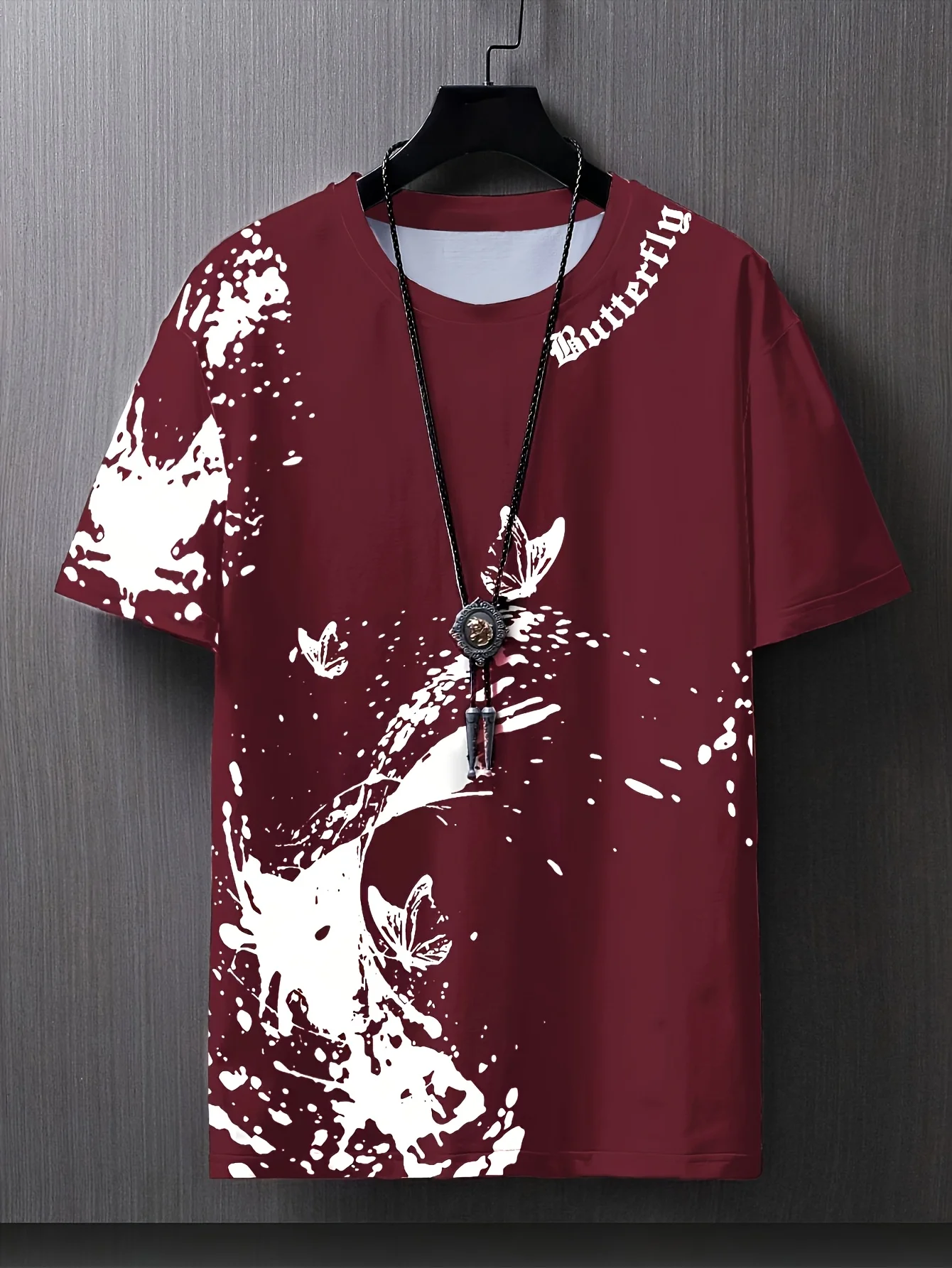 Men's Blue Splash Ink Butterfly Full Print T-Shirt Casual Street Abstract Graphic Crew Neck Tee