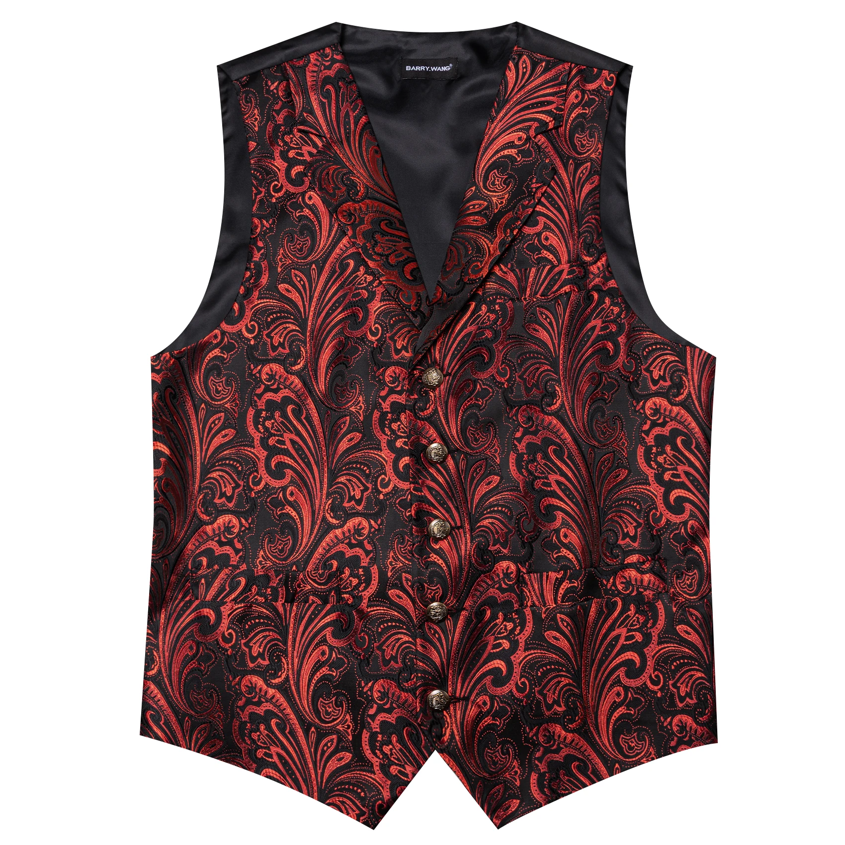 VERVEROW Classic Lapel Vest Red&Black Floral Waistcoat for Men Suit Vest Bowtie Hanky Wedding Party Dress Vest