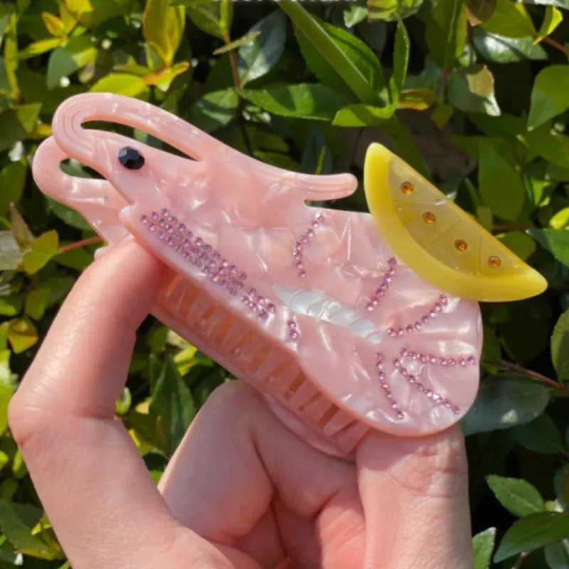 HANGZHI Creative Food Acetate Hair Clip Lemon Shrimp Rhinestone Styling Shark Claw Fashion Summer Hair Accessories for Women New