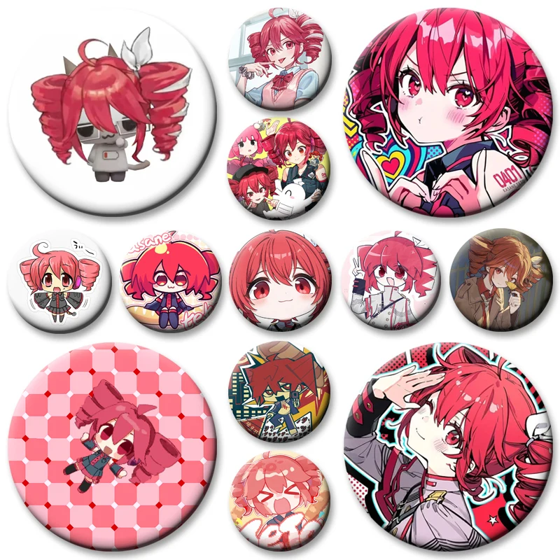 Kasane Teto Broches fofos de anime para meninas UTAU, emblema de cantor virtual feito à mão, alfinetes de folha de flandres para mochila, roupas, acessórios de presentes