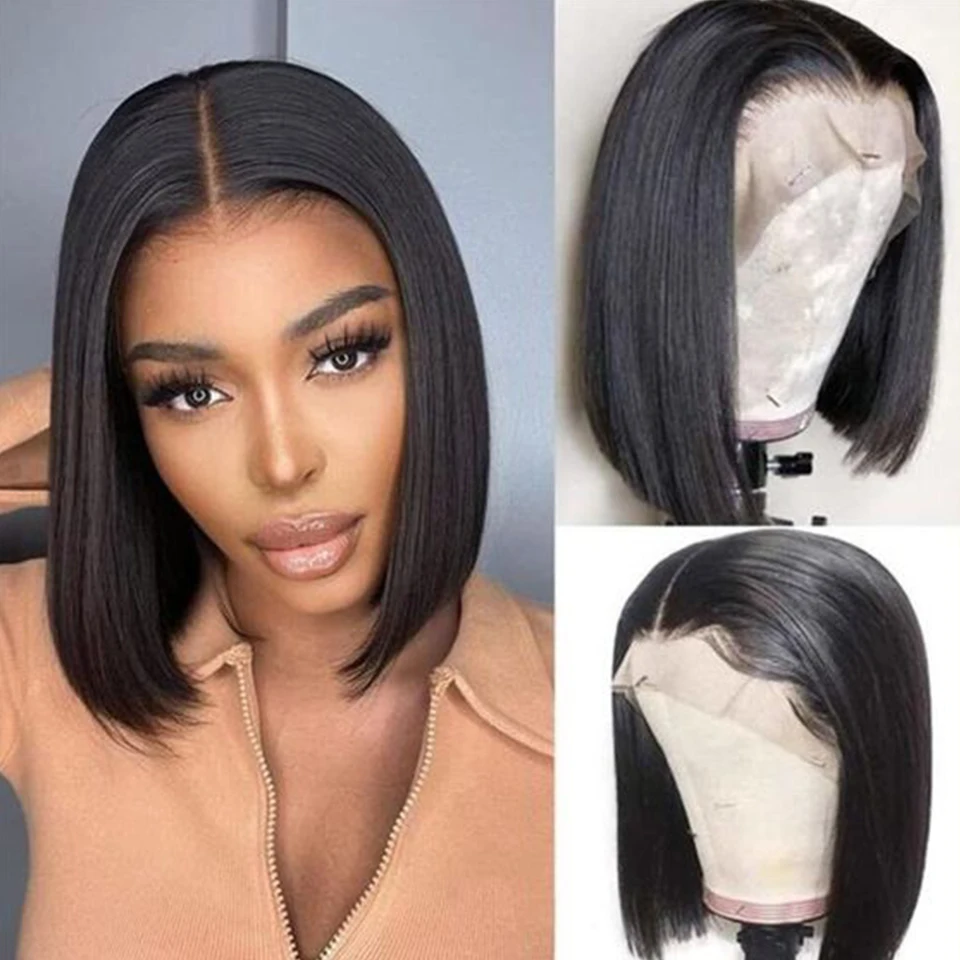 Sleek Brazilian Straight Short Bob Wig 13*5*2 T Part Lace Front Wig Human Hair Wigs 180% Density Lace Front Human Hair Wigs