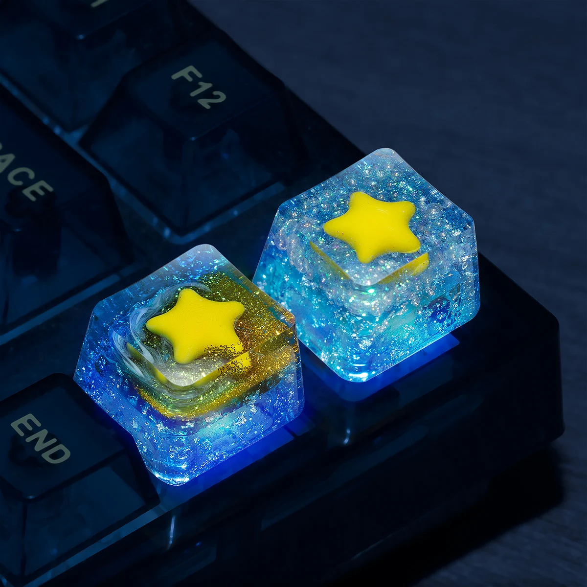 Accesorios para teclado mecánico, 1 piezas, hecho a mano, resina, personalidad, translúcido, Bahía mirador de estrellas, eje cruzado, OEM