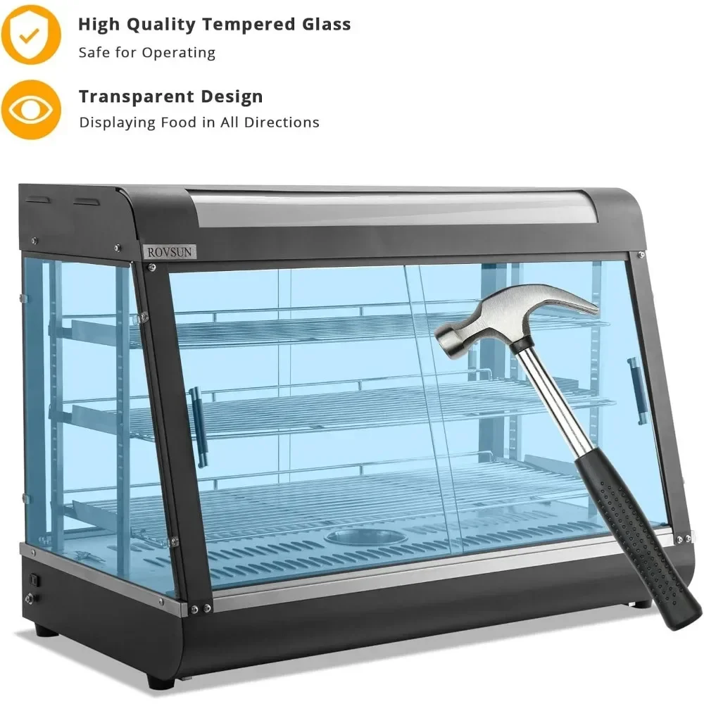 Voedselwarmer Display Met Led-Verlichting, 3-Tier Elektrische Voedselwarmer Commerciële, Verstelbare Verwijderbare Koelkast Vitrine