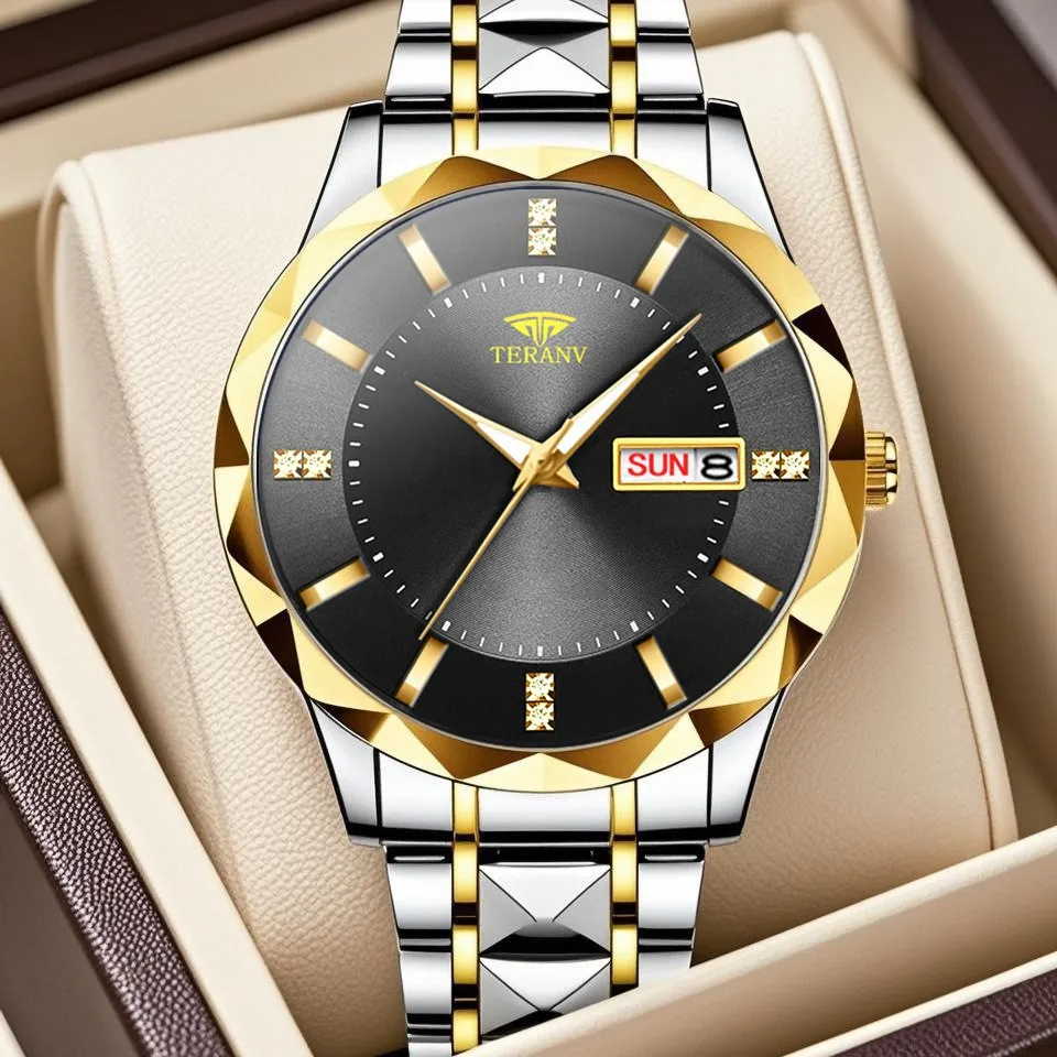 

UTHAI Men's Watch Trendy Classic Calendar Waterproof Steel Wristband Quartz Watch Business Leisure Men's Watch Clock Gift