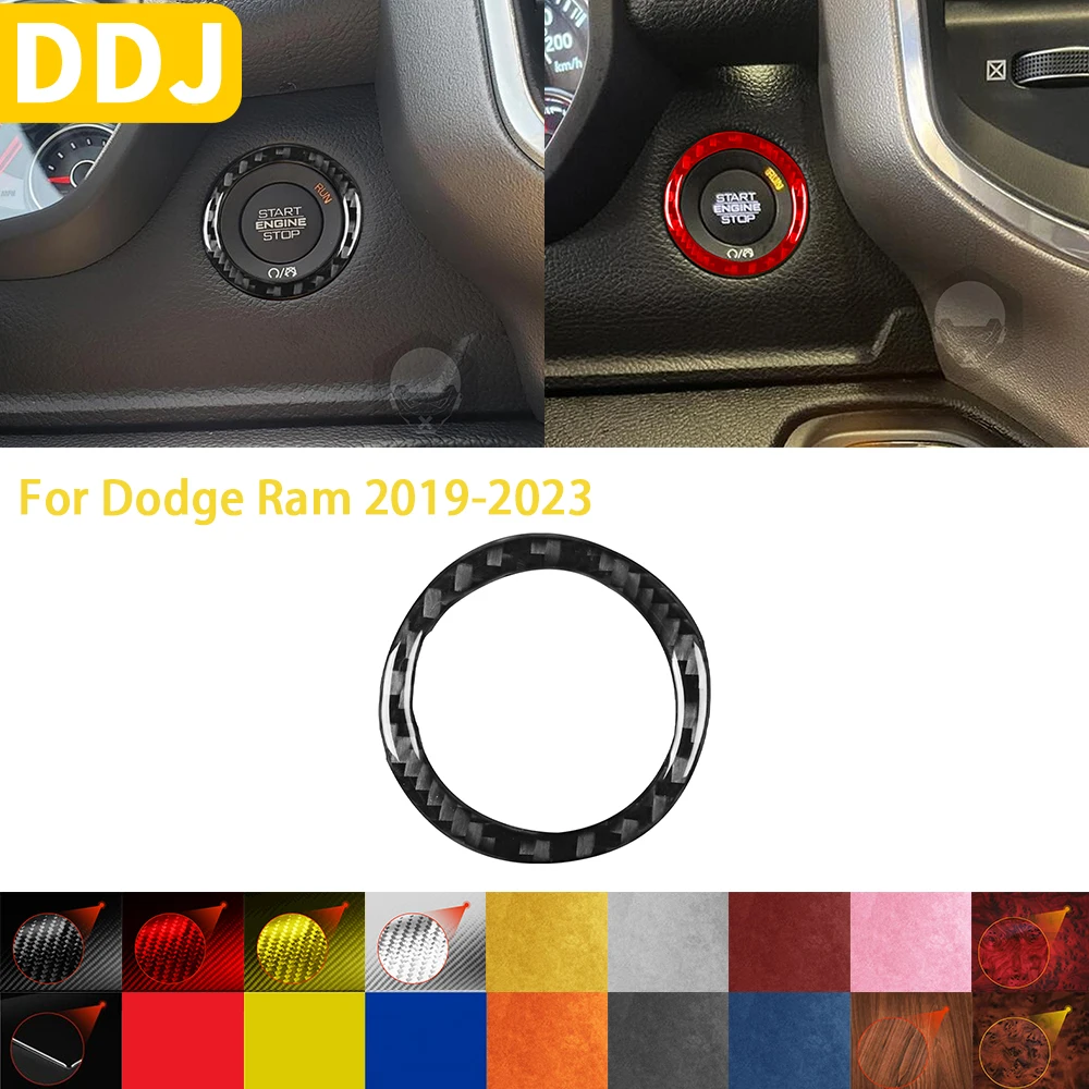 For Dodge Ram 2019 2020 2021 2022 2023 Accessories Carbon Fiber Car Interior One Click Start Button Circle Cover Trim Sticker