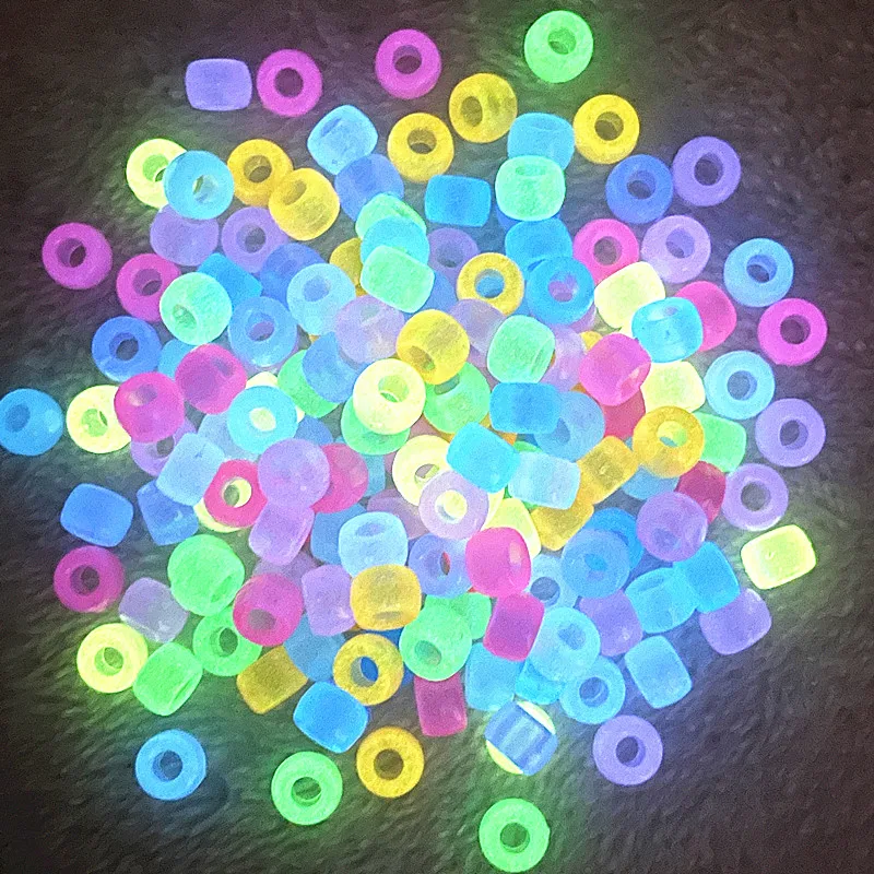 50pcs 8x6mm Colour/Luminous Beads Big Hole Acrylic Beads Loose Spacer Beads for Jewellery Making DIY Bracelet Accessories