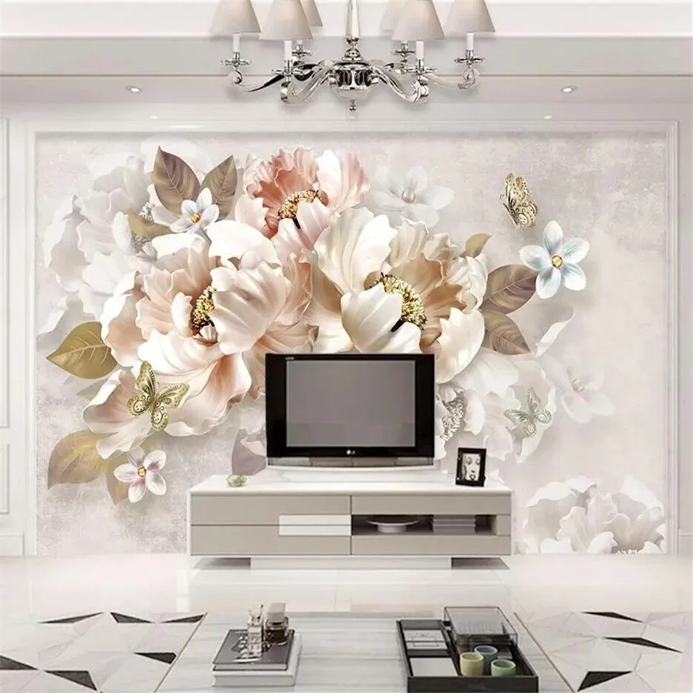 Custom Embossed peony retro wallpapers for living room decoration bedroom TV background waterproof wall sticker