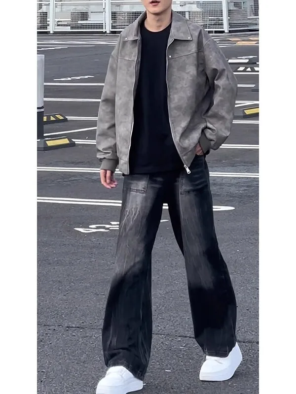 

Мужские джинсы больших размеров 300 Pou в американском стиле High Street, свободные, широкие, прямые, длинные брюки, модные, повседневные...