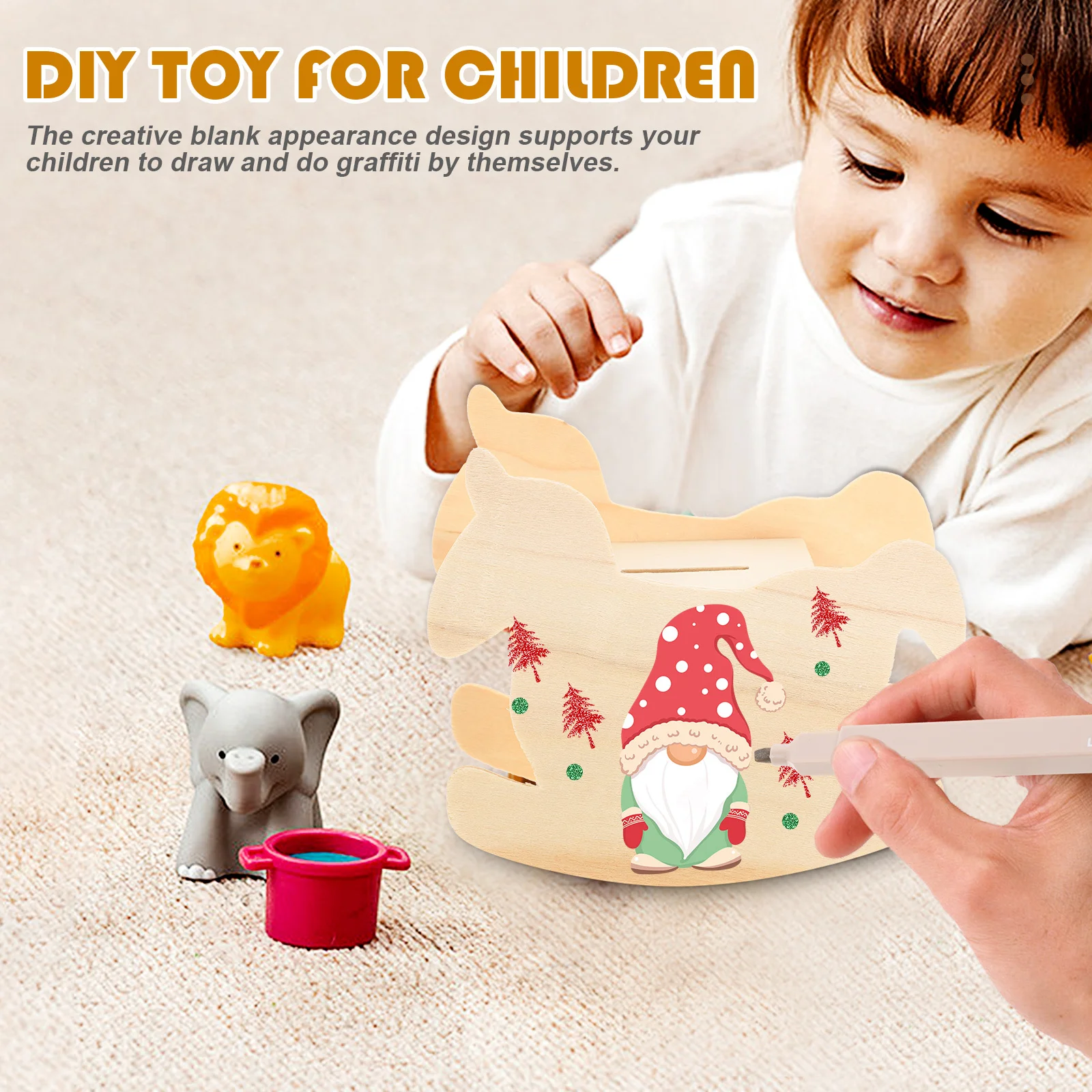 4pcs Wooden Bank Diy Graffiti Saving Diy Saving Jar Jar Kids Coin Box Multi-Function Money Storage Case For Home Decor
