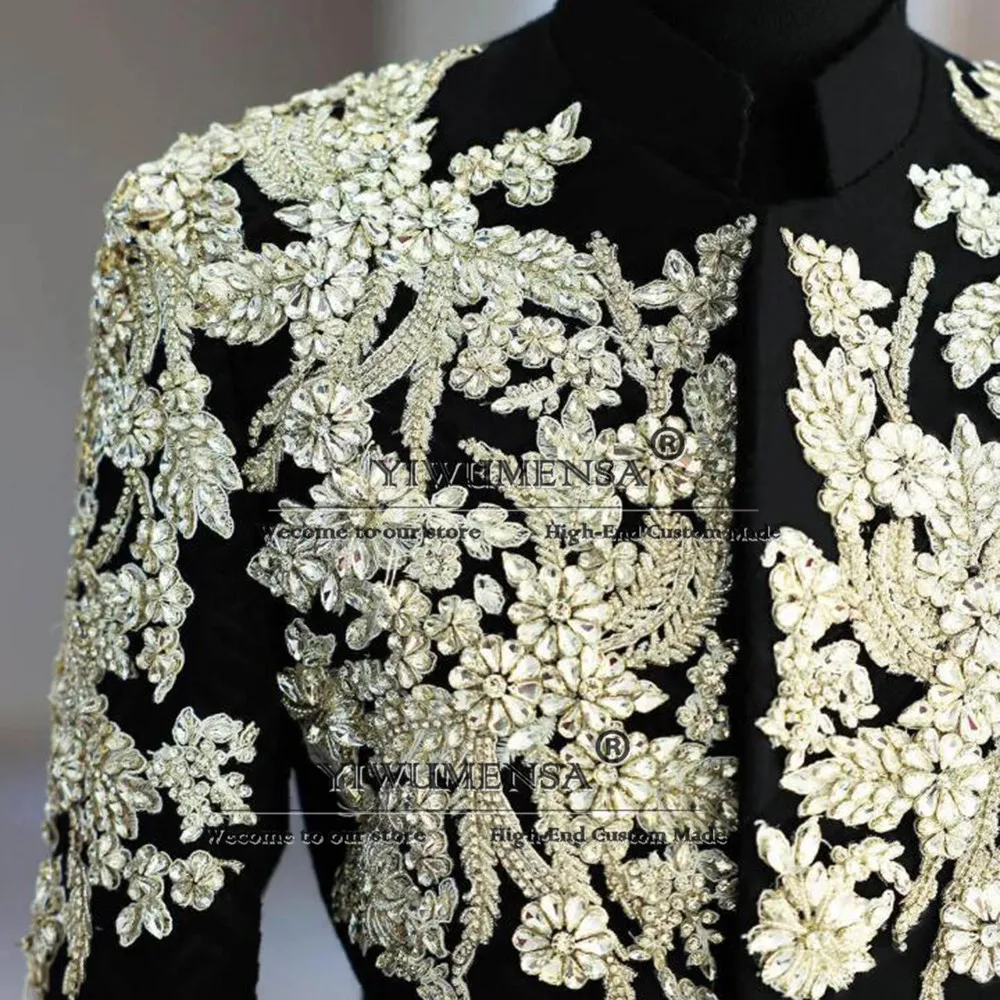 

Смокинги для выпускного вечера со стразами, индивидуальный костюм в китайском стиле, куртка из 2 предметов, мужское банкетное вечернее платье, смокинг жениха, большие размеры