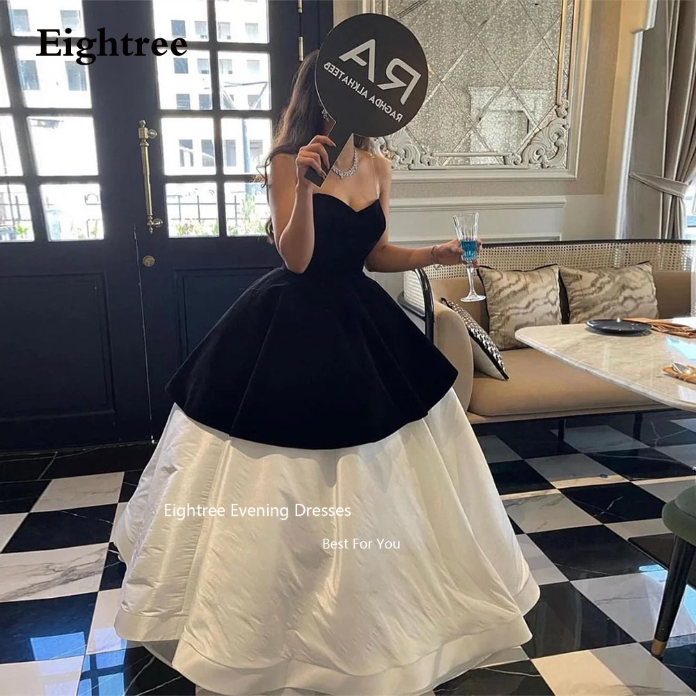 

Eightree Formal Arab Evening Dresses Black And White V Neck Ball Gown Long Party Dresses Abendkleider Dubai Vestidos Longos Fest