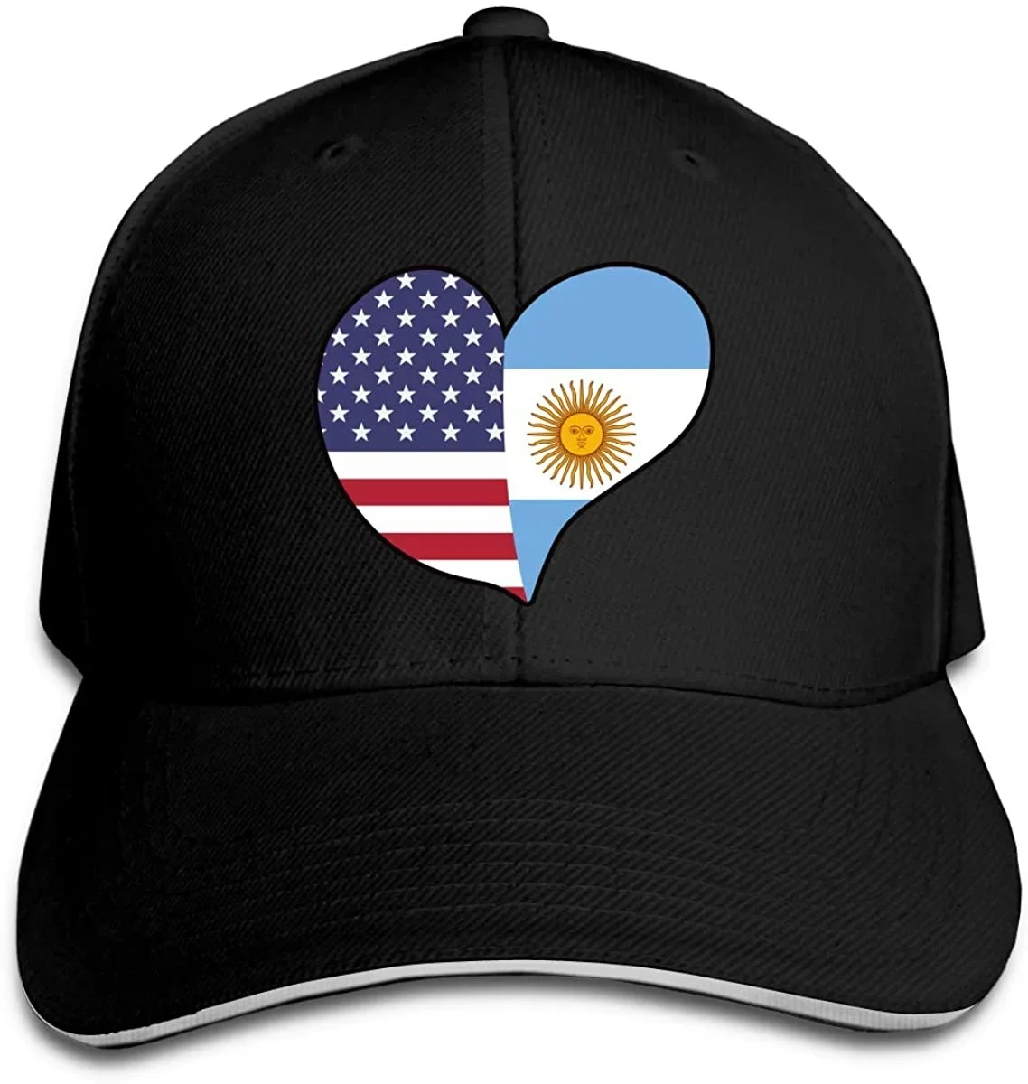 

Women's and Men's Baseball Cap USA Argentina Flag Heart Cotton Dad Hat Adjustable Vintage Sports Fan Caps Black