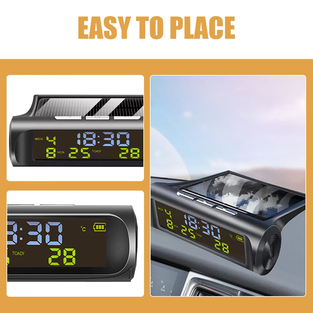 

Car Digital Clock Thermometer Solar Powered Dashboard Clock For Car Digital Time Date Temperature Display - Vehicle
