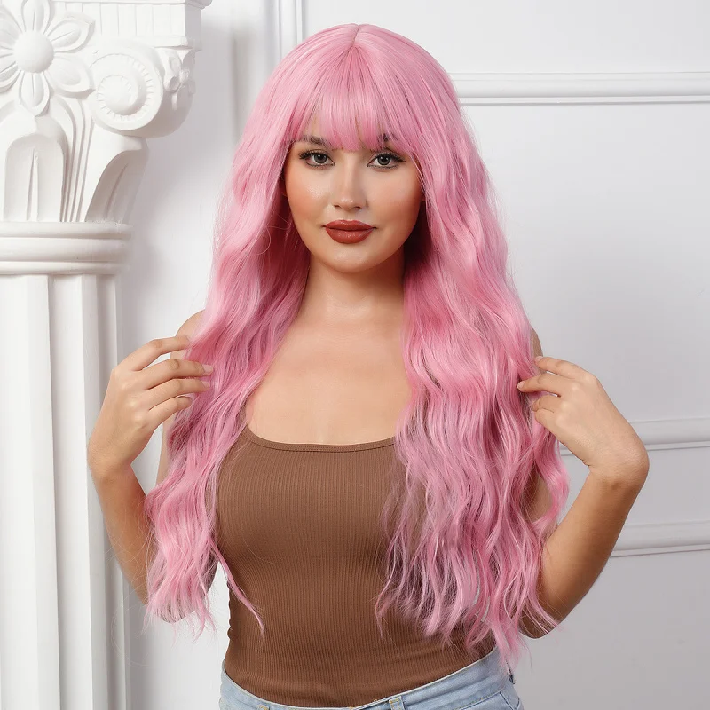 

Европейский и американский стиль, парик оранжево-коричневого цвета с челкой, длинный волнистый парик с крупными локонами для женщин, синтетический парик.