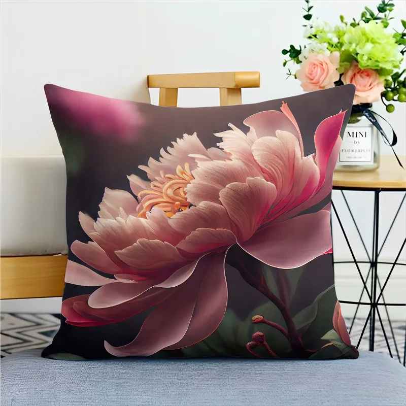 Chinese Style Peony Flower Pillowcase Dormitory Decoration Office Living Room Home Pillowcase