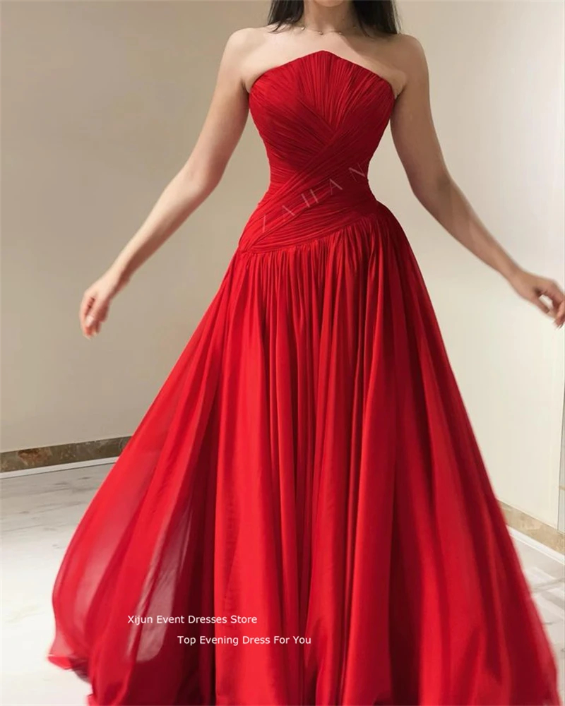 Xijun Red Chiffon Prom Dresses Sleevelesss Maxi Prom Gowns Formal Party Elegant Gowns SIde Slit Evening Dress For Women Long2023