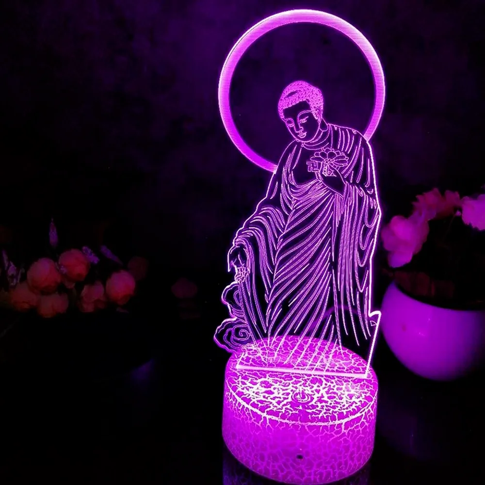 Buddhist Decorative Bedside Lamp Remote Control 3d Night Light LED Touch Acrylic Cartoon Small Table Lamp Bedroom Decor Gift