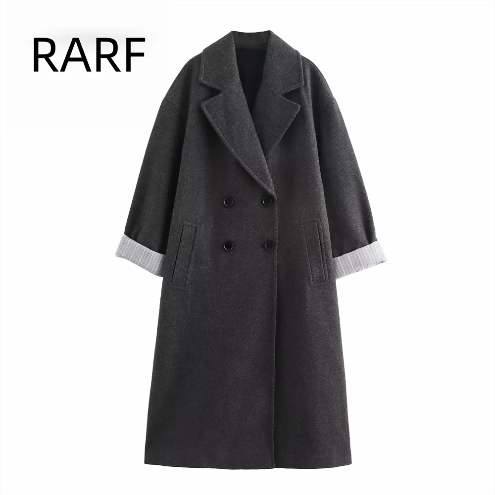 

Women's new autumn and winter collection lazy style loose double breasted lapel long sleeved simple coat jacket