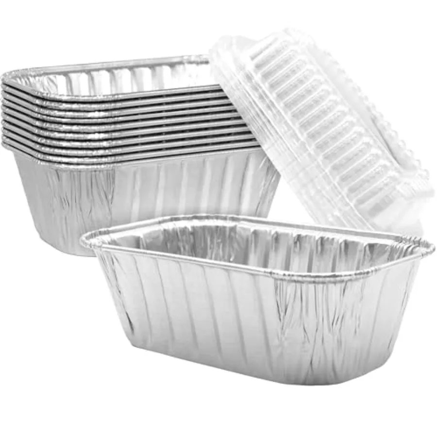 

Small Chef-Grade Thick 6 x 3.75 in Foil Loaf Pans w/Lids. Best Disposable Bakeable 1Lb Aluminum Tin Pan for Baking Bread Meatlo