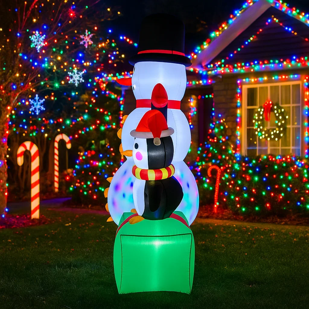 6FTchristmas زينة نفخ ثلج البطريق هدية مربع اللعب ساحة المنزل الحلي مع LED ديكور لوازم عيد الميلاد.