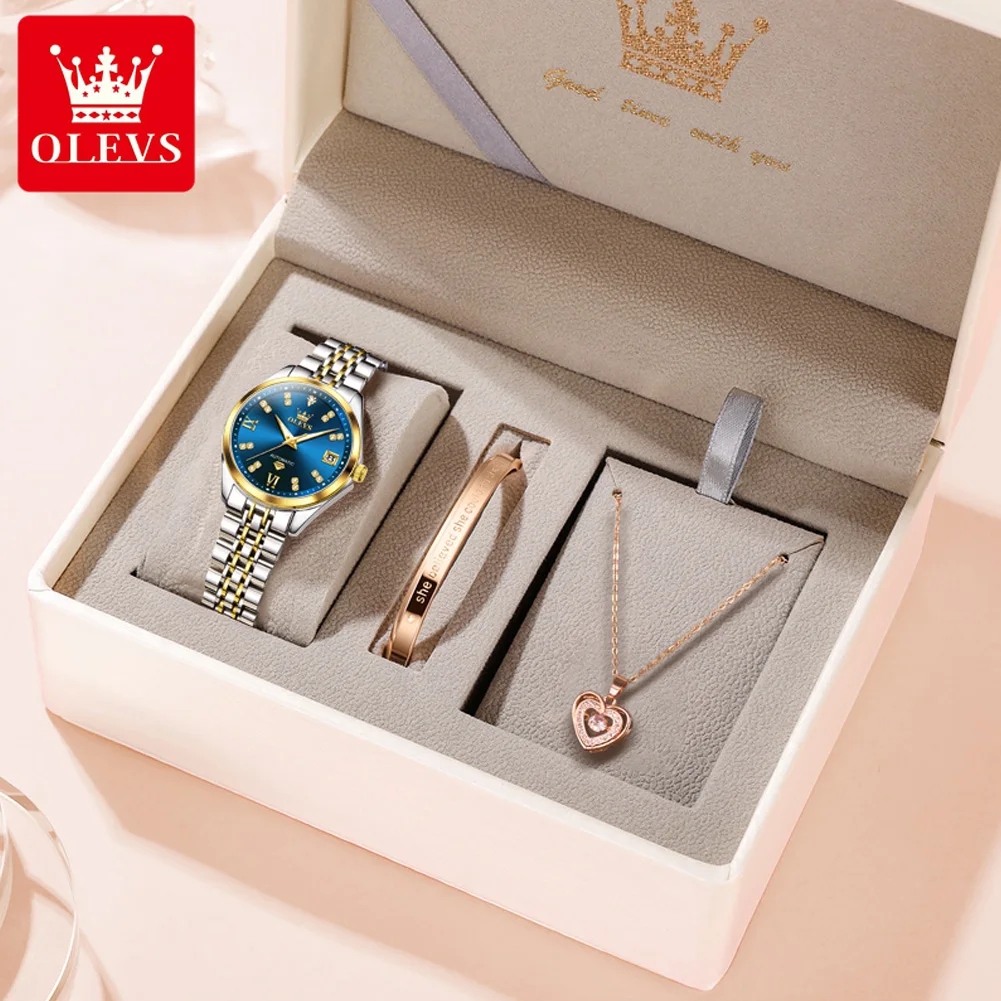 OLEVS 9801 Orologio da donna Orologio meccanico automatico impermeabile alla moda di lusso Set di orologi da donna con data di diamanti in acciaio inossidabile