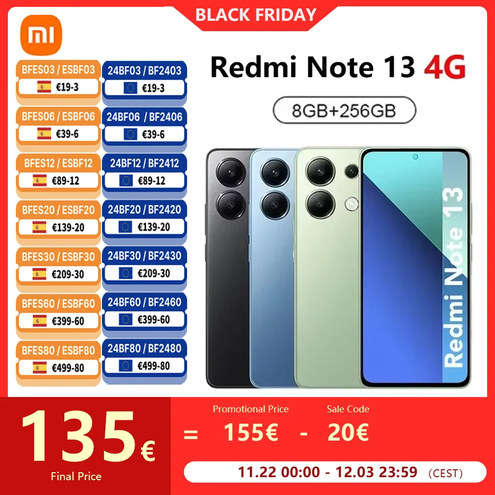 Xiaomi Redmi Note 13 4G Global Version Smartphone 8GB 256GB Snapdragon 685 Processor 6.67'' AMOLED Display 120Hz 108MP Camera