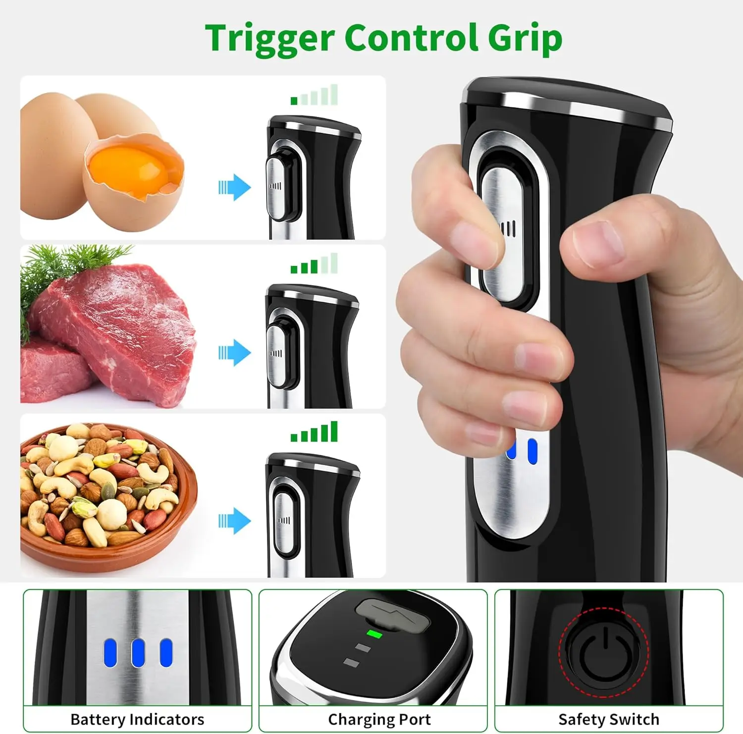 خلاط غاطس لاسلكي، خلاط محمول 4 في 1 قابل لإعادة الشحن مع سرعة متغيرة، شفرة من الفولاذ المقاوم للصدأ، مفرمة، كوب، Wh #5