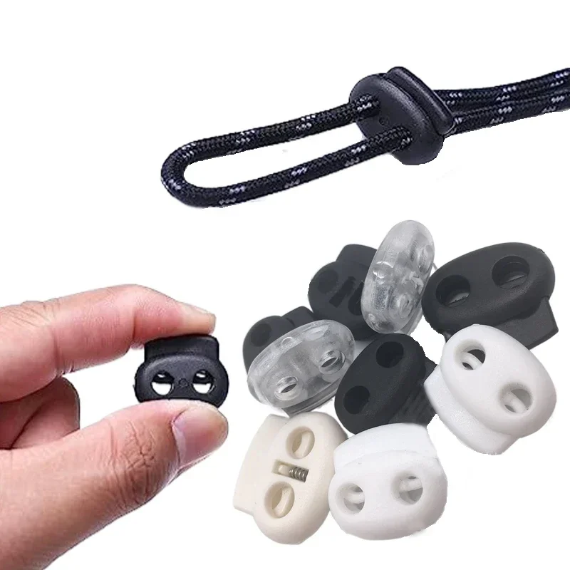 50Pcs 4mm-5.5mm Twin Hole Plastic Stopper Cord Lock Bean Drawstring Toggle Clips Apparel Shoelace Sportswear Button Accessorie