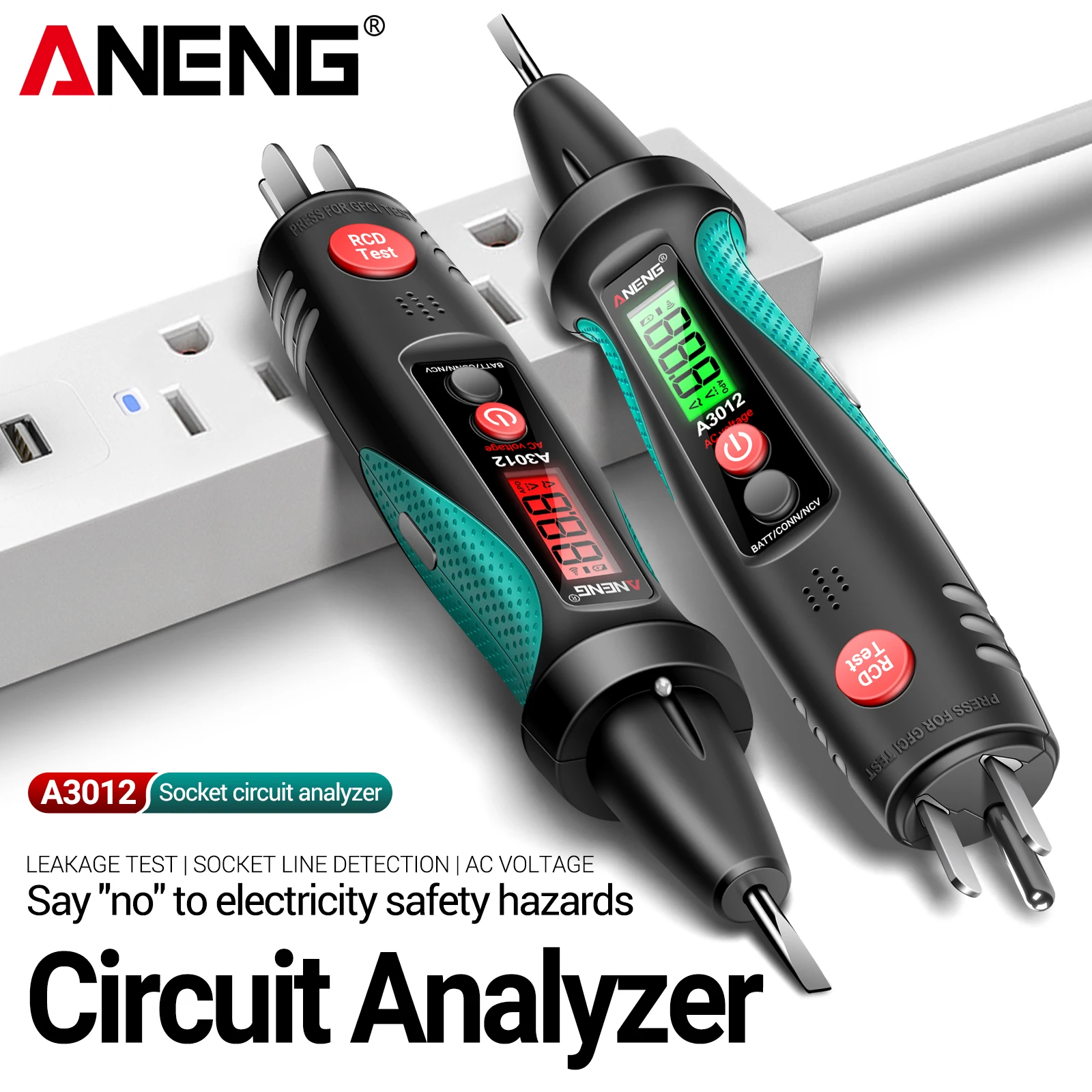 ANENG A3012 Multifunctional Electric Test Pen AC 12-300V Sound Light Alarm LCD Screen Socket Polarity Detector Electrician Tool