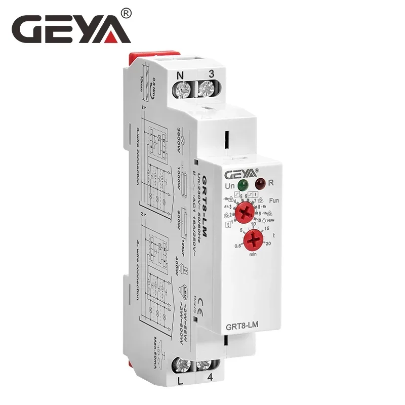 GEYA GRT8-LS/LM Din السكك الحديدية الدرج التبديل الإضاءة الموقت التبديل 230VAC 16A 0.5-20 دقيقة تأخير قبالة التتابع مفتاح الإضاءة