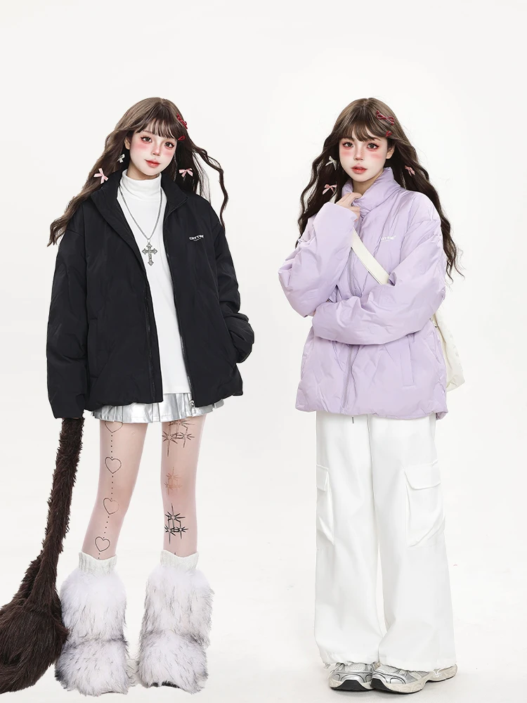 

Женская стеганая пуховая куртка с цветочным узором, легкая, на хлопковой подкладке, с воротником-стойкой, утепленная, в корейском стиле, с длинными рукавами