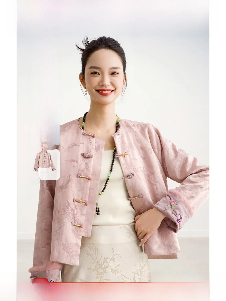 

Новая женская зимняя куртка ROCO из смесового хлопка и шелка с вышивкой, воротник-стойка, удлиненная, утепленная