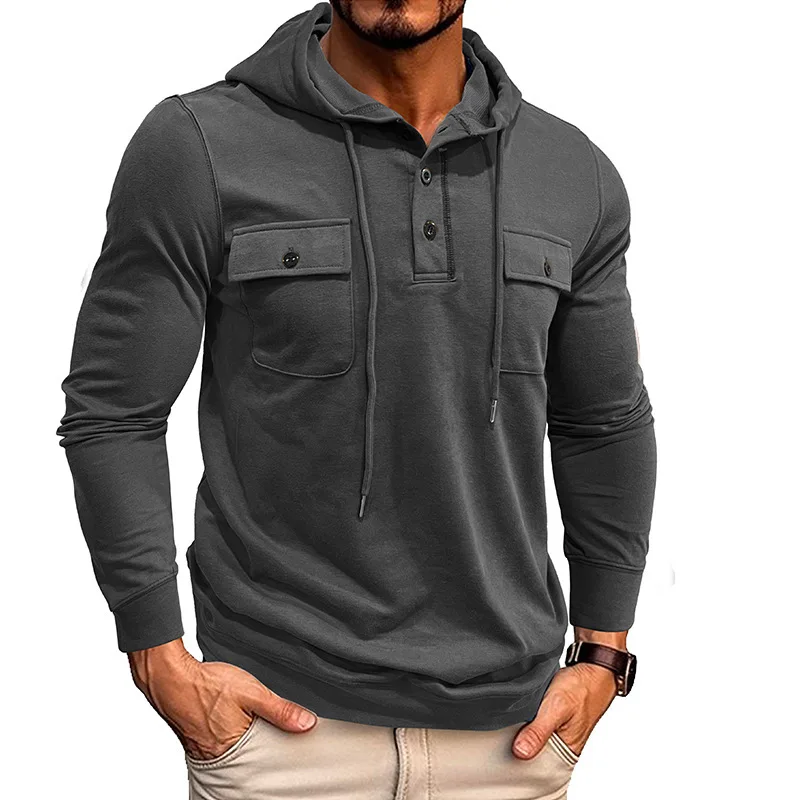 

Autumnal American Style Hooded Sweatshirt Men's Fashion Workwear Sporty Retro Cap-Sleeved Casual Loose Fit Color
