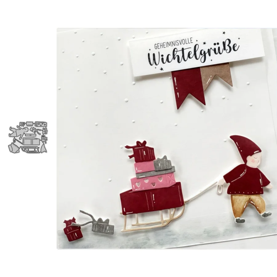 Secret Santa Geschenk-Lieferservice, Metall-Stanzformen für DIY Scrapbooking, Kartenherstellung, Schablonen, Prägung, Handwerk, Dekoration