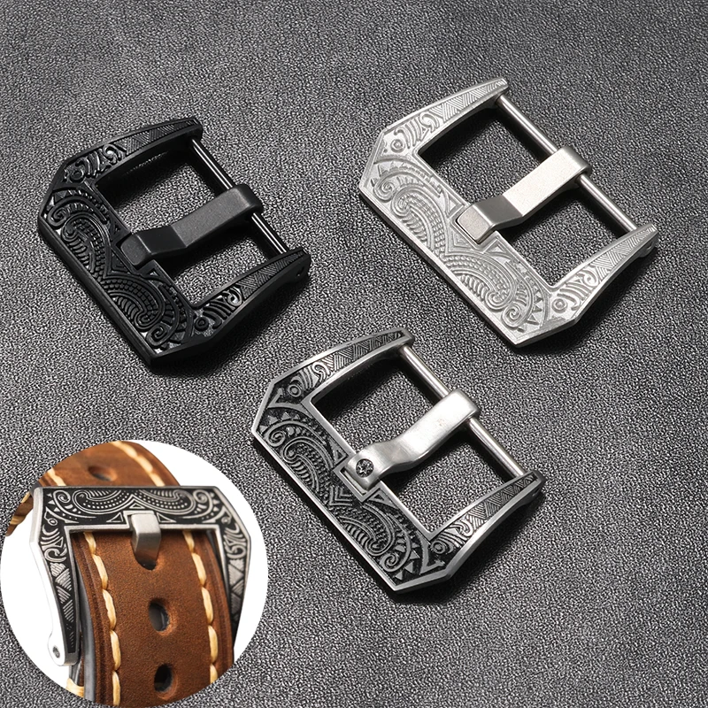 

Замена для часов Fossil Panerai, пряжка из нержавеющей стали, трехмерные резные узоры, кожаный ремешок, пряжка, индивидуальность