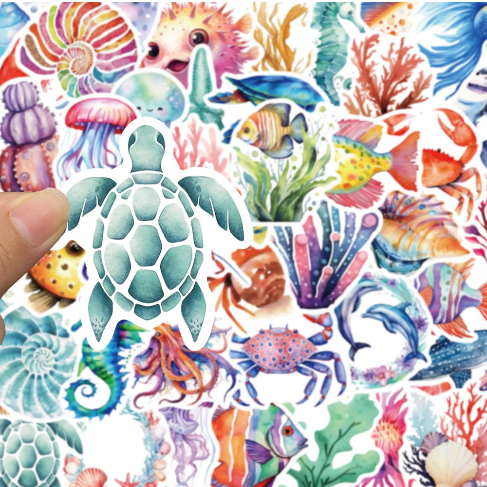 10/30/50PCS Watercolour Marine Animals Watercolor Graffiti Waterproof Sticker Shark Octopus Jellyfish Waterproof Kawaii Sticker